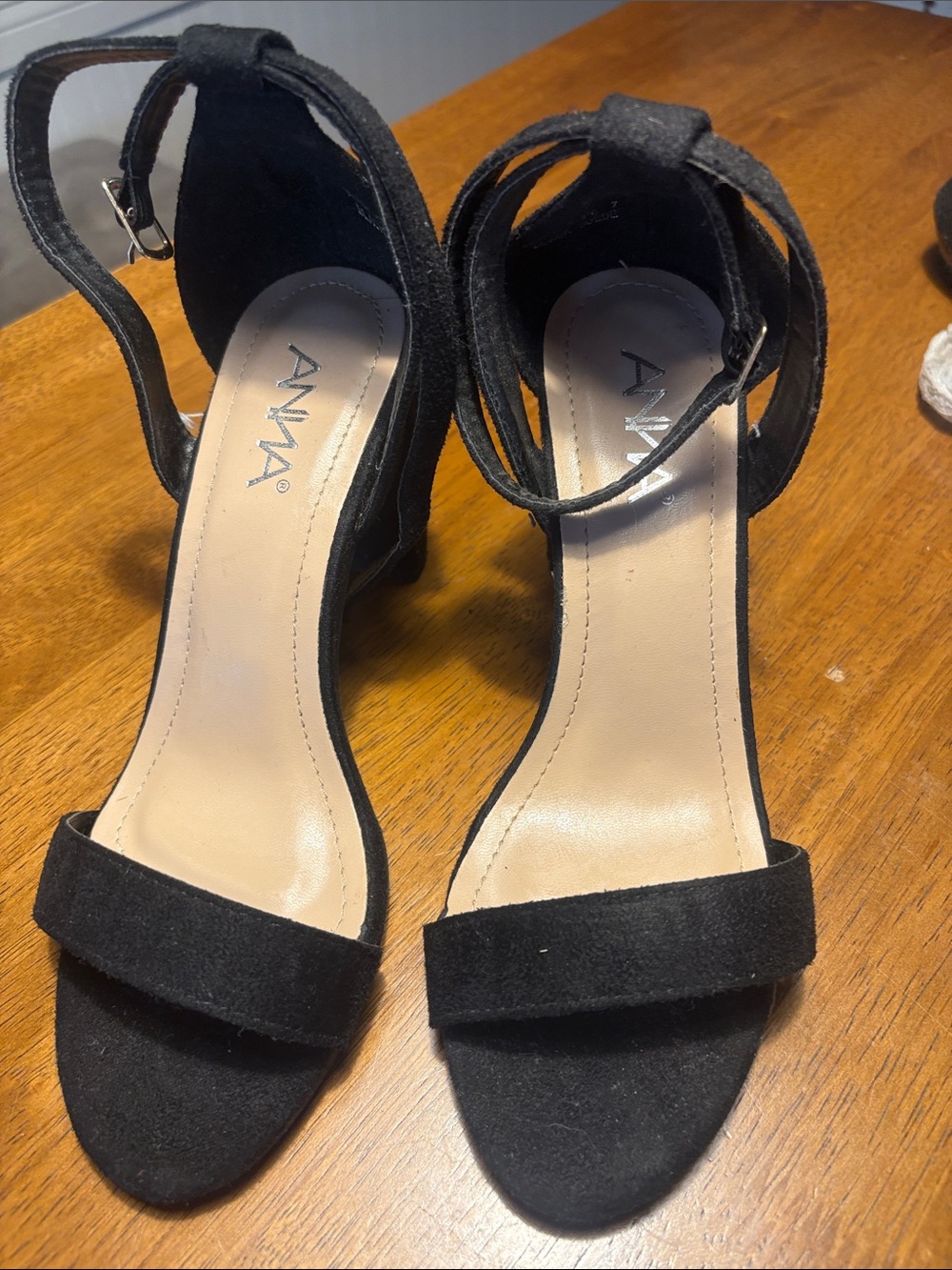 Anna Black Suede Ankle-Strap Block Heels